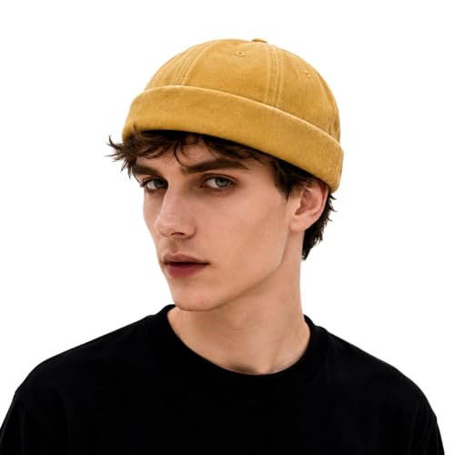 Image of Classic Vintage Style Solid Color Sailor brimless Skull hat Casual Washed Cotton Rolled Cuff Harbour Hat