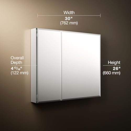 Image of Kohler CB-CLC3026FS Bathroom Medicine Cabinet with Mirror, Beveled Mirror Doors, Adjustable Shelves, Rectangular Beveled Edge, 30 in. W x 26 in. H