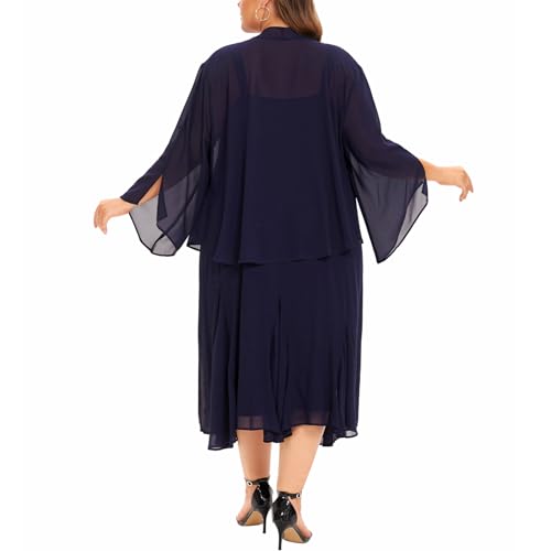 Plus Size Jacket Dress Suits 2 Piece Chiffon Sets Delicate Rhinestone Pattern Mother of Bride Dresses for Wedding4