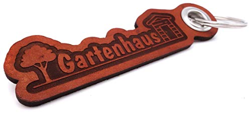 Samunshi® Leder Schlüsselanhänger mit Gravur Gartenhaus Geschenke Made in Germany 12x3,1cm Cognac braun/graviert