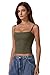 QINSEN Women Basic Spaghetti Straps Cami Shirt Summer Y2K Going Out Double Lined Sexy Tank Top Army Green S