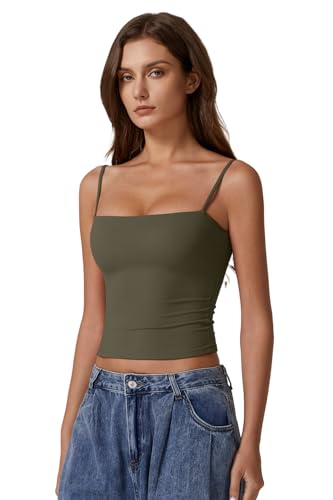 Image of QINSEN Women's Double Lined Basic Tank Top Adjustable Spaghetti Straps Sleeveless Camisole Shirts