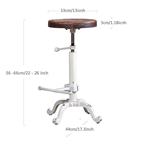 Topower Industrial Retro Vintage Farm Wooden Tractor Stool Kitchen Swivel Height Adjustable Bar Stool (Antique White) #TOP1