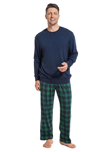 SlumberMee Mens Pajama Set Soft Cotton Viscose Pjs Long Sleeve Sleepwear 2 Piece Brushed Lining Loungewear with Pockets - Main Image