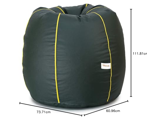 Image of Sattva Classic Piping XXXL Bean Bag with Pocket Filled with Beans | Faux Leather Teardrop Bean Bag for Adults & Teens | Pre-Filled Comfortable Seating for Home, Bedroom - Dark Green with Yellow Piping