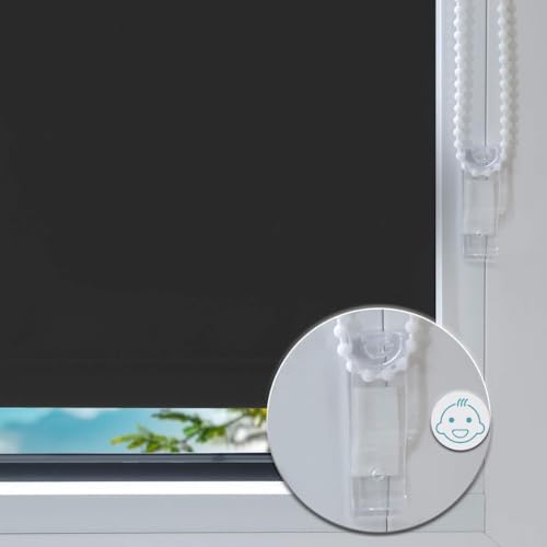 Magiea Verdunklungsrollo ohne & mit Bohren Klemmfix, Schwarz B95 x H200 cm (Stoffbreite 95cm) Klemmrollo Thermorollo Innenrollo für Sonnen-und Sichtschutz Rollos für Fenster & Tür