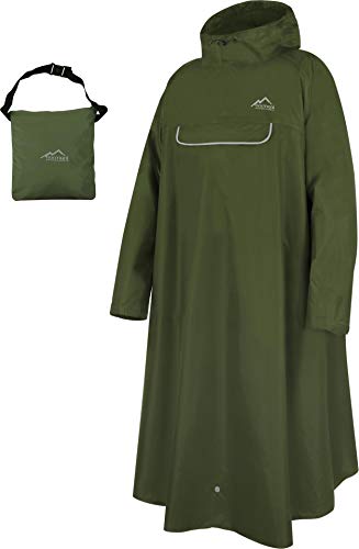 normani Unisex Regenponcho EXTRA Lang mit Ärmeln und Brusttasche für Damen und Herren - Brusttasche und 3M™ Scotchlite™ Reflektor - 100% Winddicht - 100% Wasserdicht Farbe Olive Größe XXL/3XL