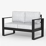 LayinSun Outdoor Patio Aluminum Loveseat, Metal Modern 2-Seat Sofa with Washable Thick Cushions