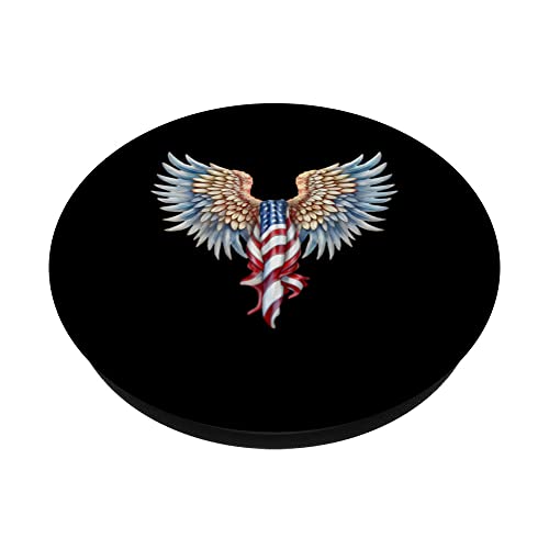 Veterans day, 4th of July patriotic wings angel usa flag PopSockets Swappable PopGrip, Black - Image 2