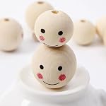 80Pcs Perles en bois, boule ronde souriante, 20 mm Perles en bois pour DIY Tête de poupée, décoration maison, artisanat et fabrication de bijoux