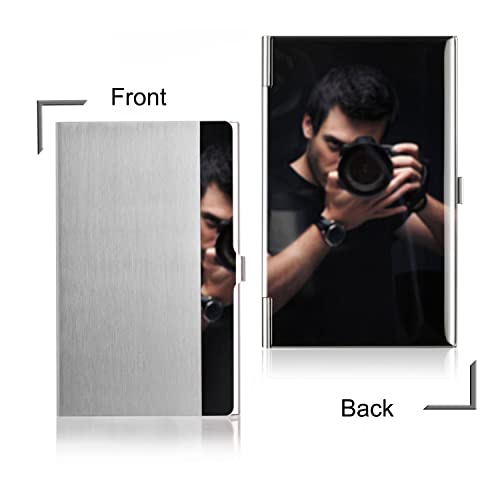 Dmfly Business Card Holder, Slim Business Card Case For Men & Women, Pocket Metal Card Case, Professional Stainless Steel Business Card Holders, Buckle Style Shut, 1Pcs Rose Gold And 1Pcs Silver #TOP6