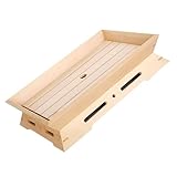 LALADEFIEE Plato de Sushi Japonés de Madera Diseño de Escamas Bandeja para Servir Sashimi Compartimento para Hielo Seco Tamaño 38X26X7 CM Adecuado para Presentaciones y Reuniones