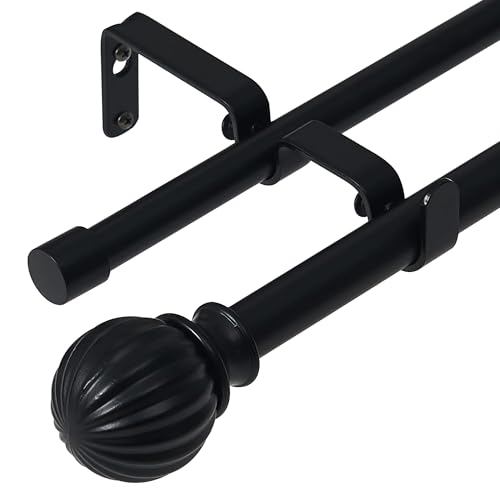 NICETOWN Curtain Rods 2-Pack 48-86 Inch, Matte Black Rods with Decorative Finials for Windows, Heavy Duty Window Drapery Poles for Indoor Outdoor Patio Bedroom