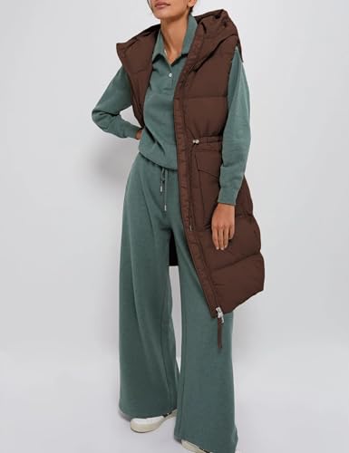 Fiona Jolin 2025 Long Quilted Vest for Women Sleeveless Hooded Drawstring Waist Puffer Vest Padded Coat Winter Outerwear2