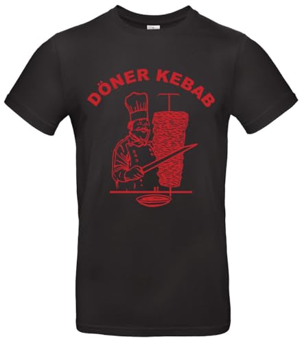 Döner Kebab T-Shirt für Herren aus Baumwolle – Lustiges Fast Food Shirt mit Koch Motiv – Streetwear in Schwarz oder Weiß – Geschenk für Imbiss-Fans und Food Lover - Schwarz, XXL