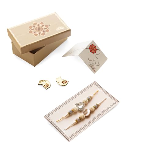 Image of Premium Handmade Designer Rakhi Set for Brother and Bhabhi Adjustable Couple Rakhi with Roli Chawal & Nariyal