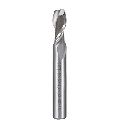 Image of uxcell High Speed Steel HSS-AL 2 Flute Straight Shank End Mill Cutter CNC Router Bits, 8 x 8 x 19mm