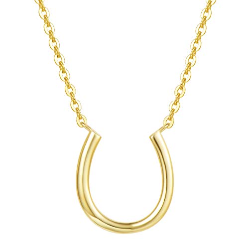 FANCIME 14K Real Solid Gold Horseshoe U Shape Pendant Necklace Fine Jewelry for Women