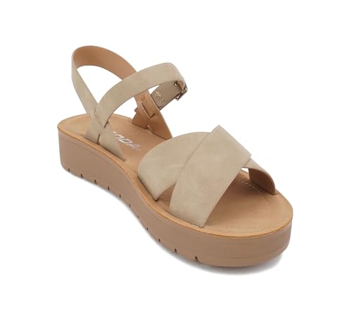 Image of Soda CHESTER ~ Women Flat Sandals Flatform Ankle Buckle Criss Cross Band Straps Sandals Shoes (Gold Raffia, 5.5)