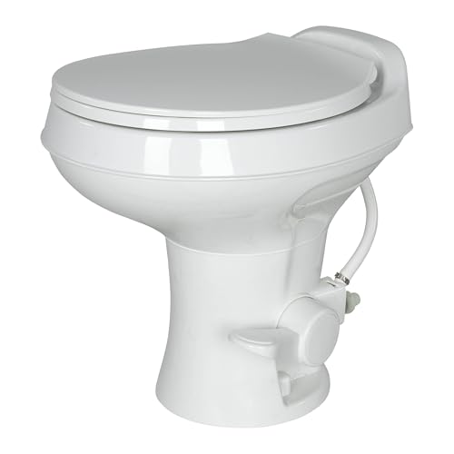 Flow Max White RV Camper Toilet with Round Plastic Bowl, 18' Standard Profile, Full-Size Residential...