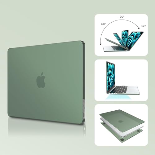 Image of EooCoo Case Compatible with MacBook Air 13 inch M5 2026-2022 M4 M3 M2 A3449 A3240 A3113 A2681, Matte Hard Shell Scratch Resistant Protective Cover for Mac Air 13.6 inch, Midnight Green