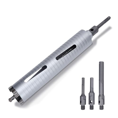 2 inch Diamond Dry Core Drill Bit, 10' Drilling Depth, 5/8'-11 Thread Core Drill Bit for Concrete Masonry Brick Block, Includes 3 Adapters SDS Plus, SDS Max and Hex (2 inch)