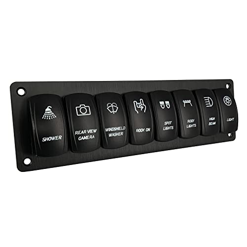 Image of Customize 8 Gang Marine Rocker Switch Panel with Black Mounting Bracket White Led Toggle Switch Panel Replacement for Car Boat Marine Yacht RV UTV Dashboard 12V 24V IP66