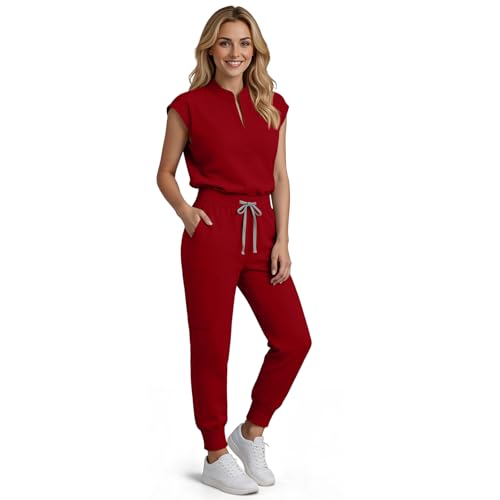 Reinwaete Scrubs for Women Set Stand Collar Top & Jogger Pant 8 Pockets