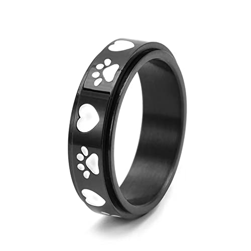 6mm/8mm 犬 猫 足 ハート型 スピナーリング ステンレススチール ペット 動物 子猫 わんちゃん 足 フィジェット 不安リング 男女兼用 回転可能 ストレス解消 心配リング, 金属