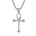 SHQYQY Hommes Ankh Croix Pendentif Collier,Symboles Égyptiens Bijoux,Aux Femmes Minimaliste Cadeaux Accessoires,Argent,80cm(32in)