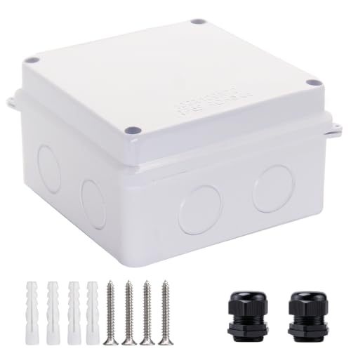 Image of Junction Box, Reserved Holes Electrical Boxes Waterproof IP65 ABS Plastic Electrical Power Cord Enclosure Project Box White 3.9 x 3.9 x 2.8 inch(100x100x70mm)