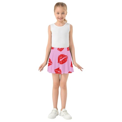 Toddler Tennis Skirts Red Lipstick Prints Athletic Shorts for Girls Skorts Gymnastics Girl Skort 4t3