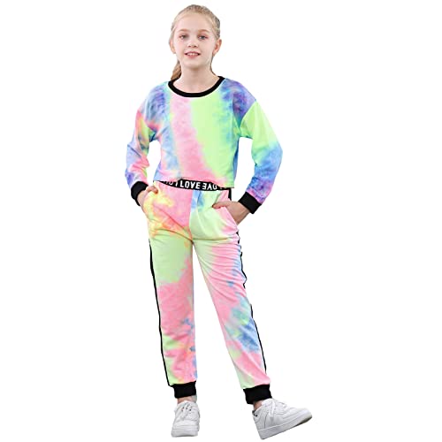 Image of Betusline Girls 2 Piece Outfits Girls Cropped Sweatsuit Pants Outfit Clothes Set, 4T-14 Years