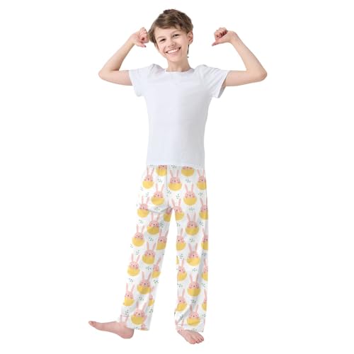 ZZXXB Lovely Bunny with Egg Boys Long Pants Soft Trousers Elastic Waist Kids Lounge Bottoms with Pockets S-XL2
