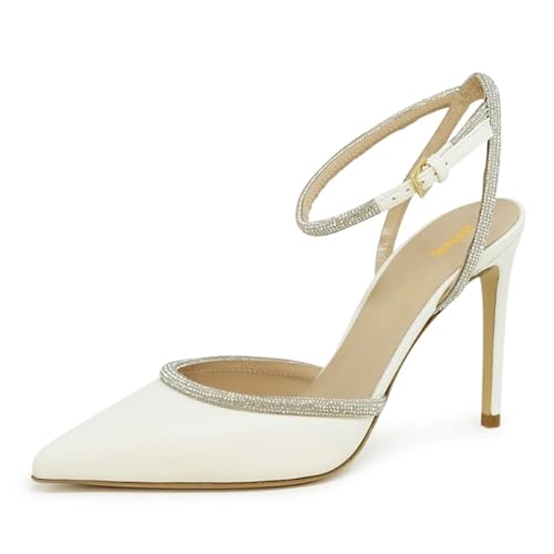 Maiyang Women Trendy Rhinestone Ankle Strap Pumps Stiletto High Heel Closed Pointed Toe Party Club Wedding Dress Shoes Size 4-16 US