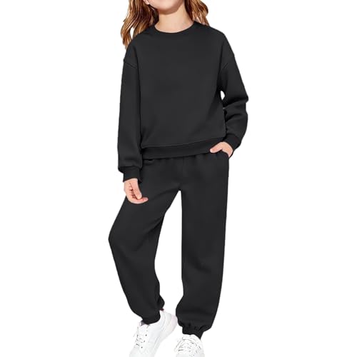 Conjunto de chándal clásico para niños y niñas, con cuello redondo, sudadera larga de invierno, 2 piezas, ropa deportiva, Negro, 3-4 años