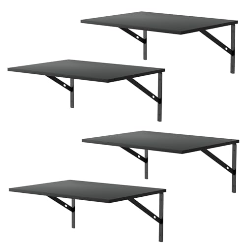 Deep Floating Wall Shelves - 4 Sets of 12 Inch Wide Black Wood Sh...