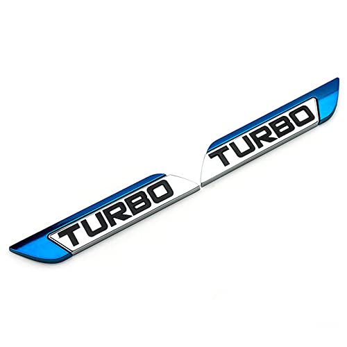Image of Pair Turbo Emblem Decals, Blue 3D Turbo Logo Metal Car Auto SUV Body Side Fender Rear Trunk Emblem Badge