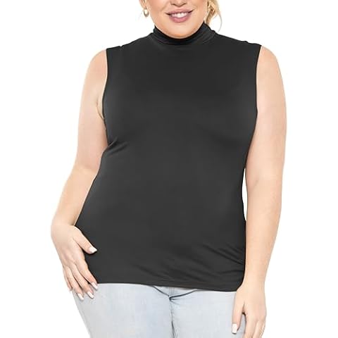 Women's Oh So Soft Plus Size Sleeveless Mock Neck Top Black 3X Cover