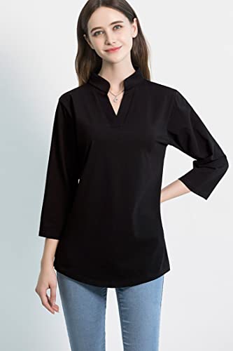 Tie G U Style Women's 3/4 Sleeve V Neck Stretch Loose Tunic Tops Casual Cotton Blouse Henley Collared Breathable Work Shirt2