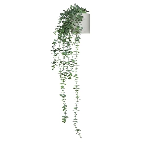 hjh OFFICE Planta artificial colgante en maceta, 90 cm, eucalipto artificial, planta colgante de eucalipto para decoración de estanterías