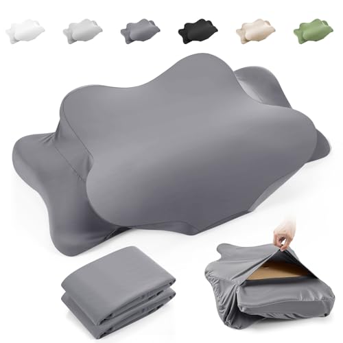 Hahafelt 2 Pcs Cooling Cervical Neck Pillowcase with Envelope Closure (Only Pillowcase) Ergonomic Pillow Case Smooth Soft Cool Case for Side Back Stomach Sleepers(Dark Gray Standard Size)