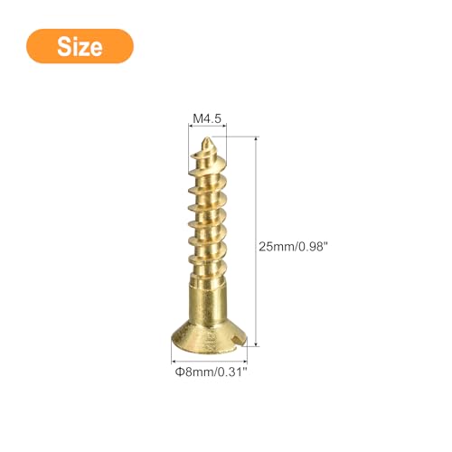 uxcell Tornillos de latón para madera, 10 piezas M4.5 x 25mm, cabeza plana ranurada autorroscante avellanada para carpintería y muebles miniatura 2