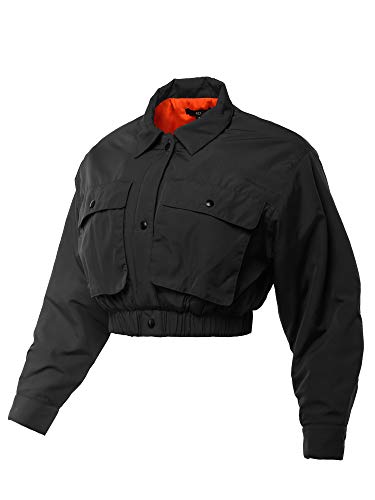 Women's Cropped Front Two Pocket Snap Quilted Padding Bomber Jacket2