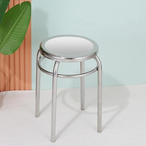 ステンレス製ラウンドスツール 丸形 椅子 径30cm 高さ47cm 背もたれなし スタッキング可能 耐摩耗 滑り止め付きステンレス椅子 耐荷重180kg 頑丈 高耐久 アウトドア 園芸 玄関 会議室 展示会用 (シルバー)