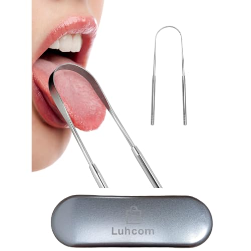 Luhcom Limpador Raspador de Língua Tipo U Higienizador Bucal de Aço Inox Grau Cirúrgico Com Embalagem Em Estojo De Metal Cor Prata