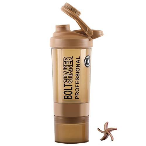 Image of Zyro Protein Funnel & Bolt Protein Shaker Bottle with Blending Mixer Ball 600 ml Shaker (Pack of 2, Multicolor, Plastic)