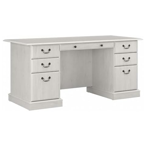 Scranton & Co Furniture Traditional Wood Executive Desk with Drawers in White Cover