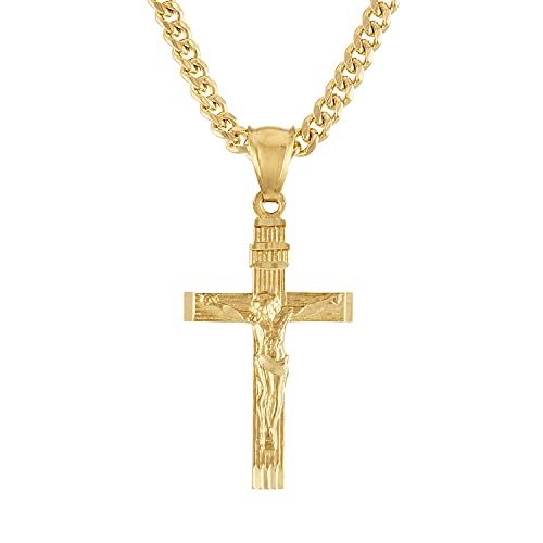 14K Gold Style Curb Chain Cross Pendant Necklace 4MM Cross Necklace Clasp for MEN, HUSBAND Thin for Charms Miami Cuban Link Diamond Cut Religious Crucifix2
