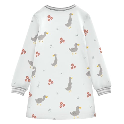 Cute Duck Girls Dresses Long Sleeve Sweatshirt Dress for Girls Winter Toddler Casual A Line Dresses Size 2-8T2
